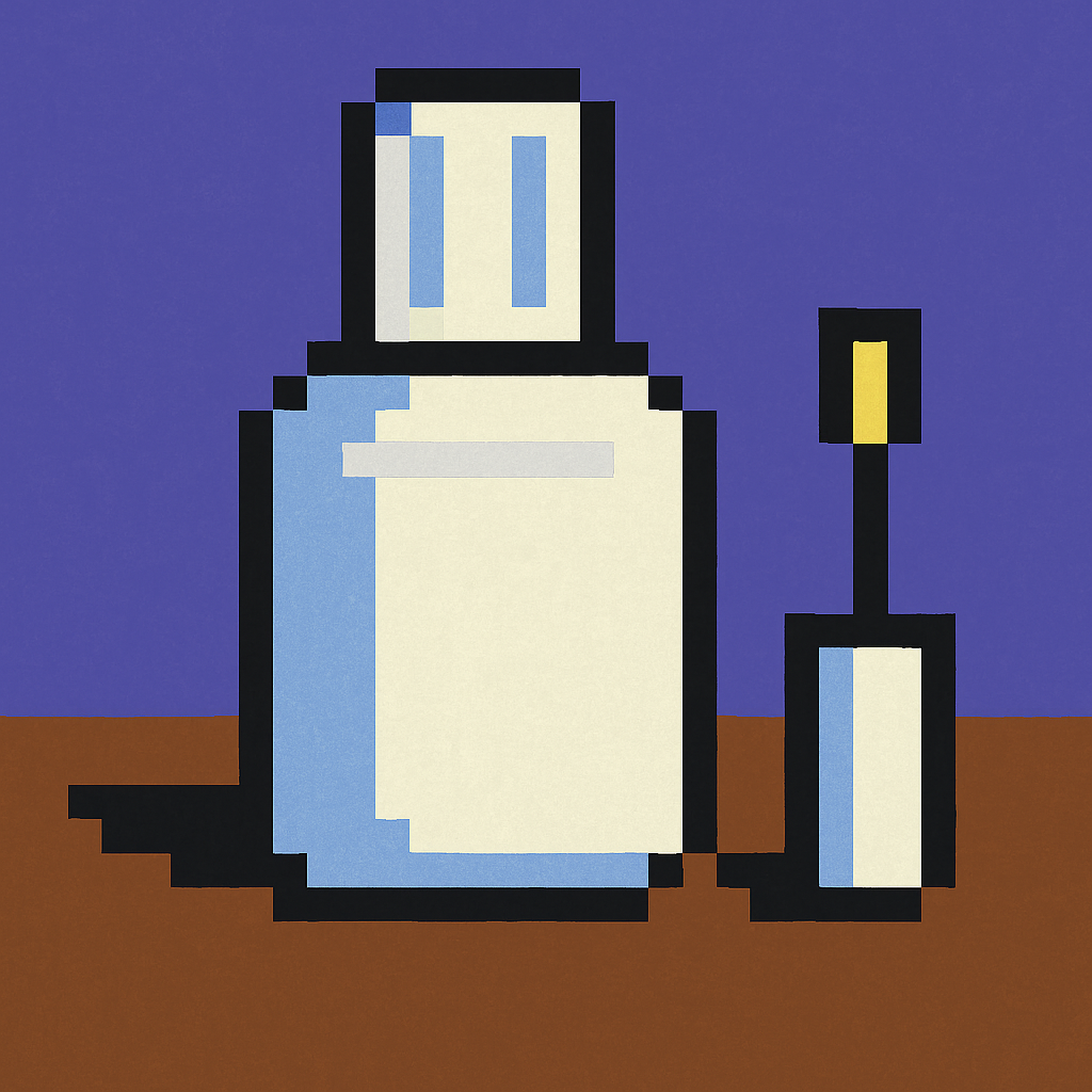 A small white bottle of correction fluid with its brush applicator resting open beside it on bare wood.