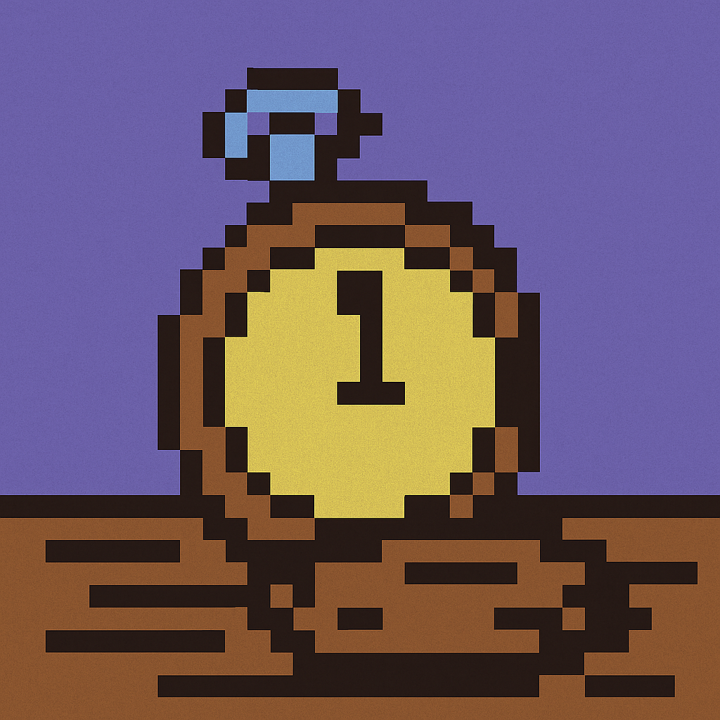 A small round pocket watch lying open on bare planks, both hands fixed at twelve o'clock.